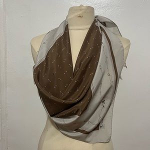 Vintage Gray and Brown Floral Serge Nancel Paris Triangular Scarf